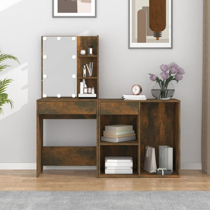 LED dressing table with cabinet smoked oak wood material