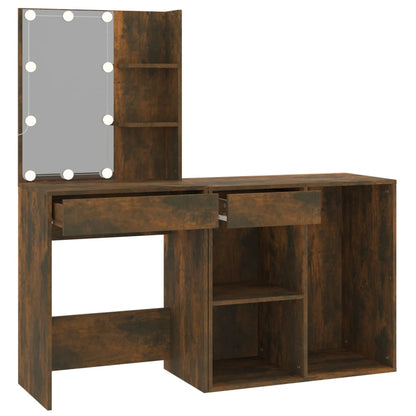 LED dressing table with cabinet smoked oak wood material