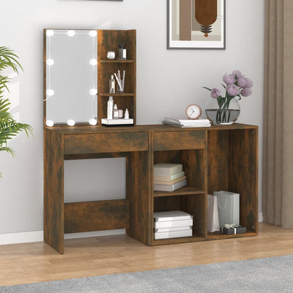 LED dressing table with cabinet smoked oak wood material