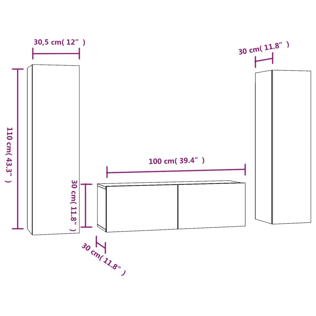 3-tlg. TV-Schrank-Set Braun Eichen-Optik Holzwerkstoff