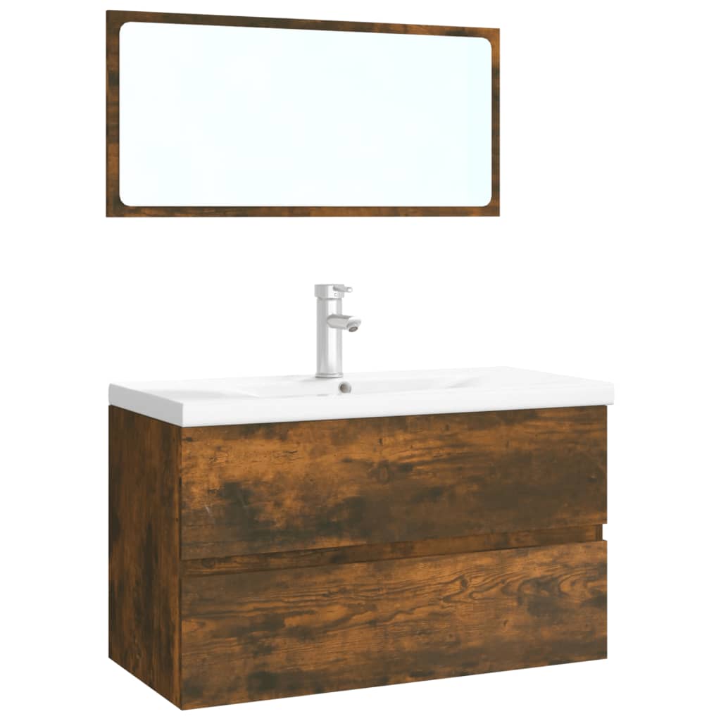 Bathroom furniture set smoked oak wood material