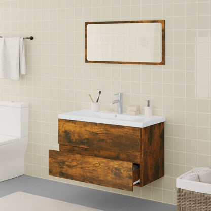 Bathroom furniture set smoked oak wood material