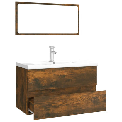 Bathroom furniture set smoked oak wood material