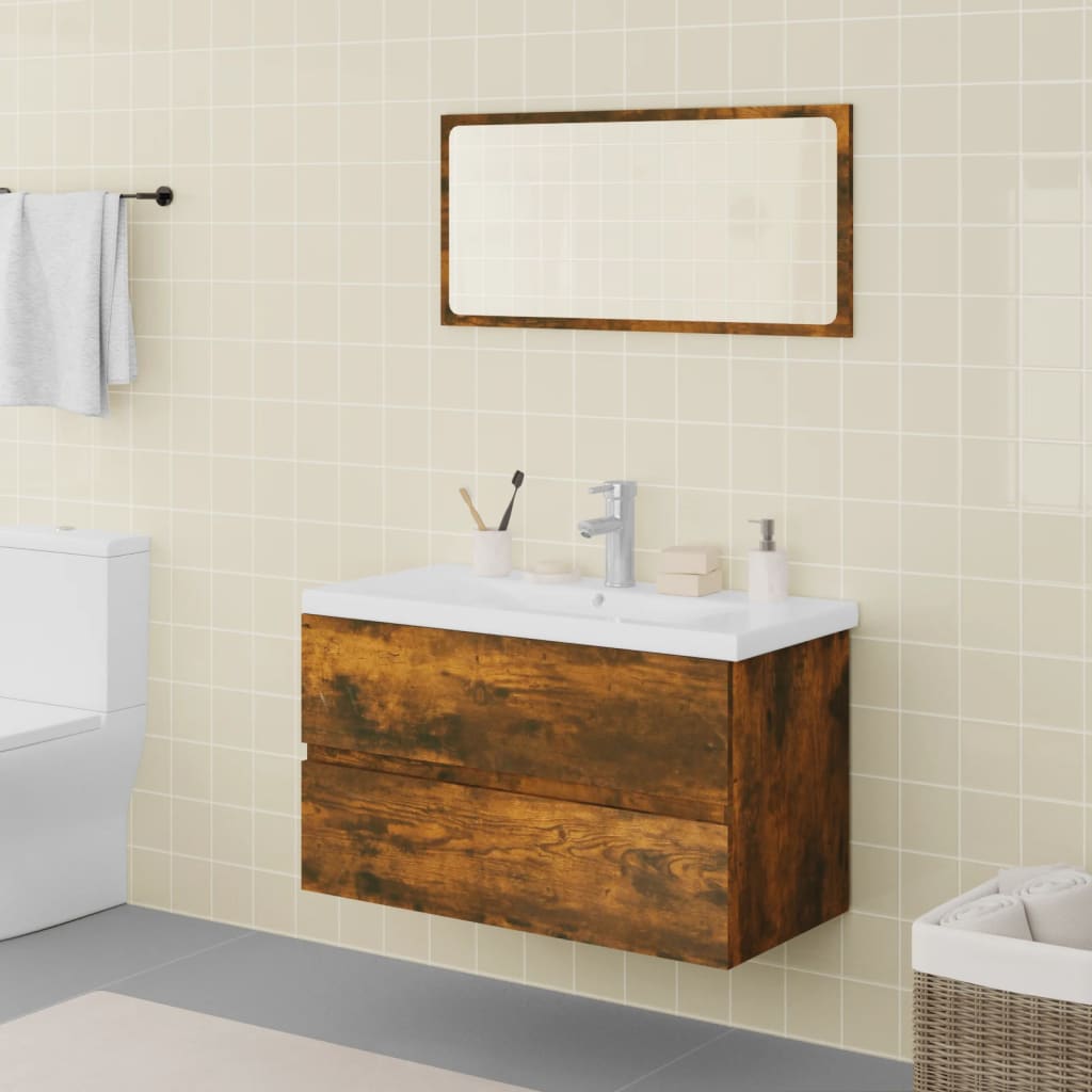 Bathroom furniture set smoked oak wood material