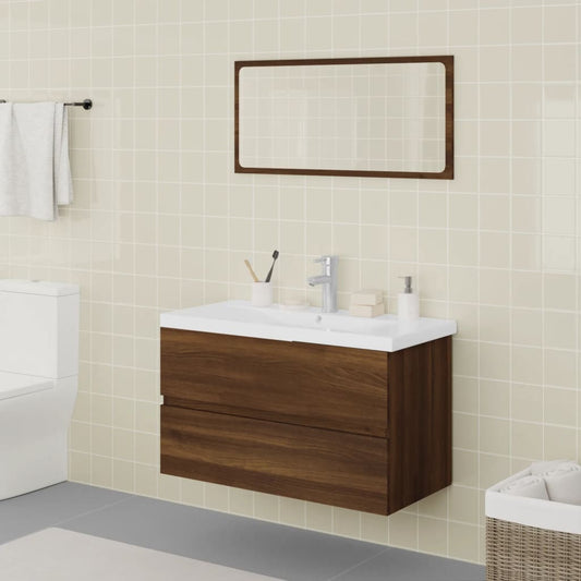 Bathroom furniture set brown oak look wood material