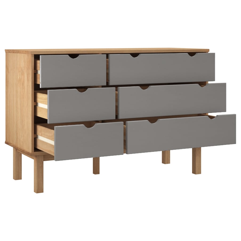 Schubladenschrank OTTA Braun & Grau 111x43x73,5 cm Massivholz