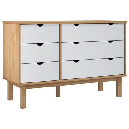 Schubladenschrank OTTA Braun & Weiß 111x43x73,5 cm Massivholz