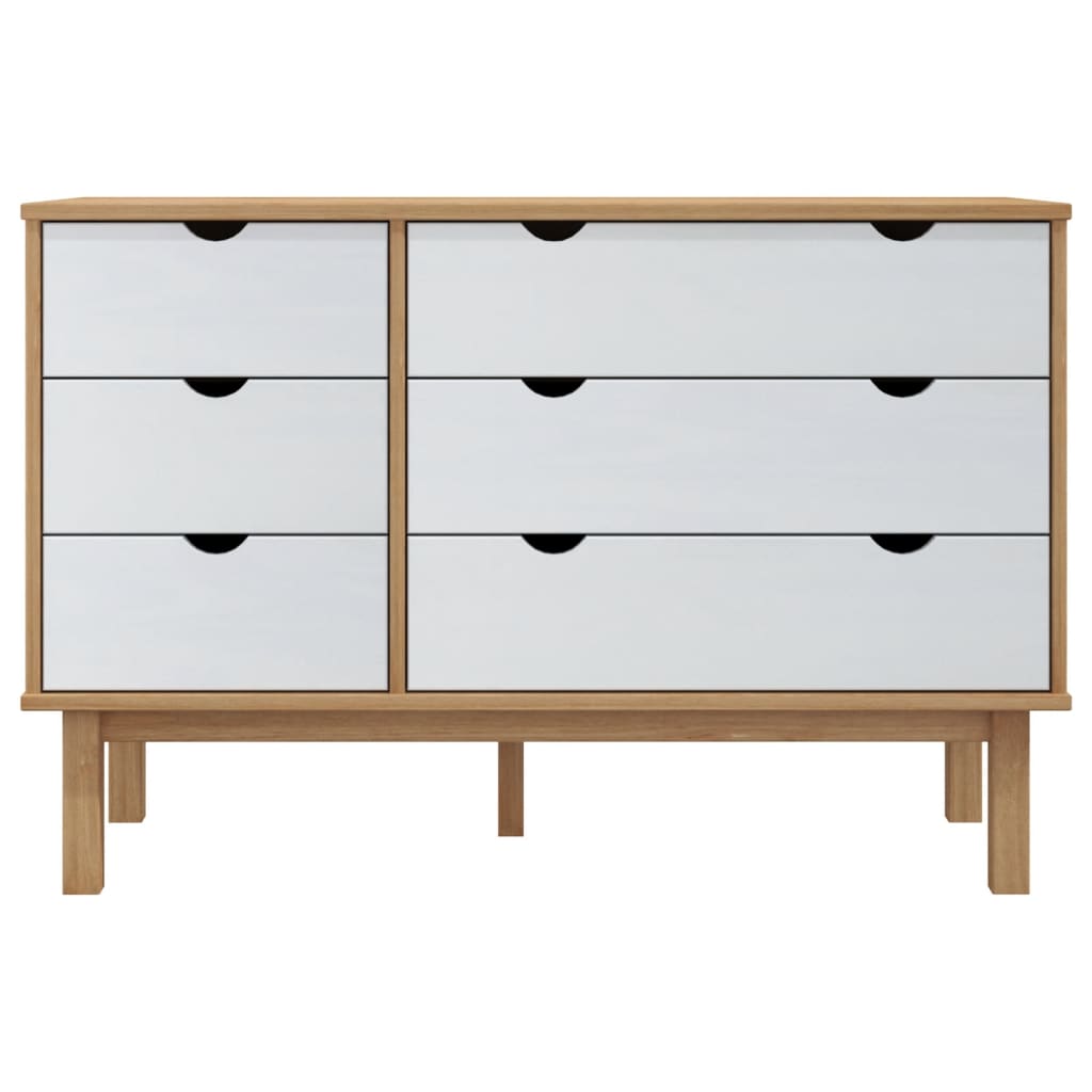 Schubladenschrank OTTA Braun & Weiß 111x43x73,5 cm Massivholz