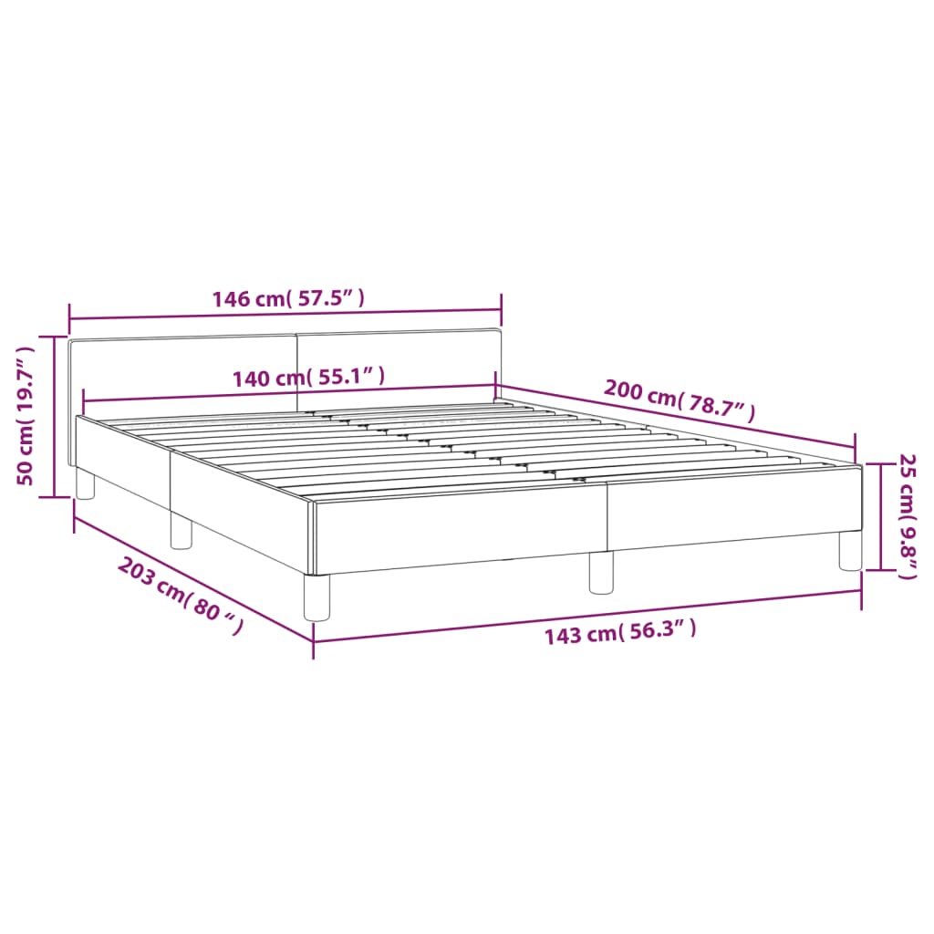 Bettgestell mit Kopfteil ohne Matratze Grau 140x200 cm