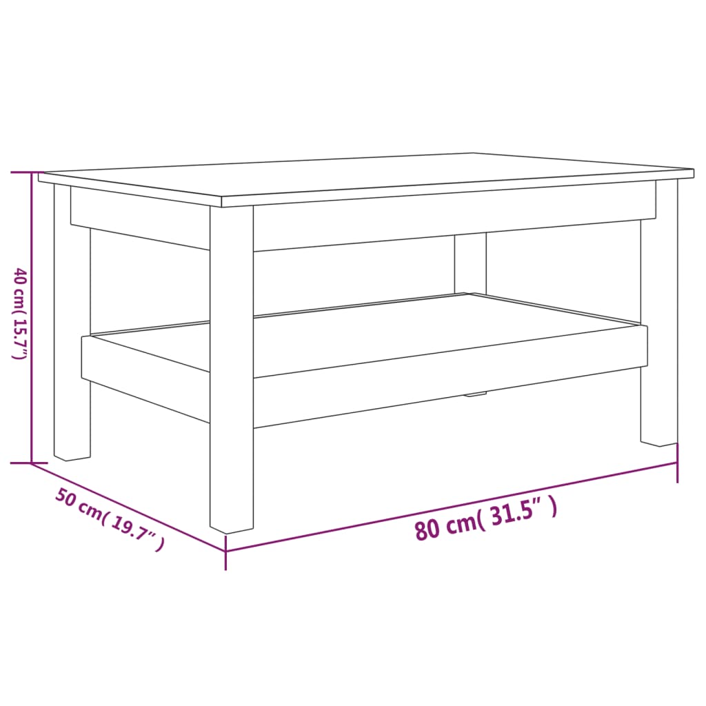 Couchtisch Schwarz 80x50x40 cm Massivholz Kiefer