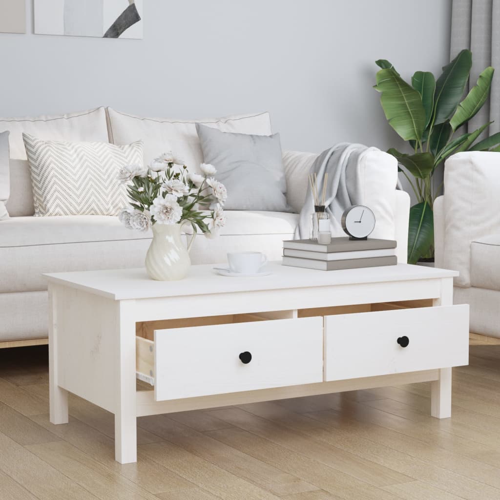 Coffee table white 100x50x40 cm solid pine