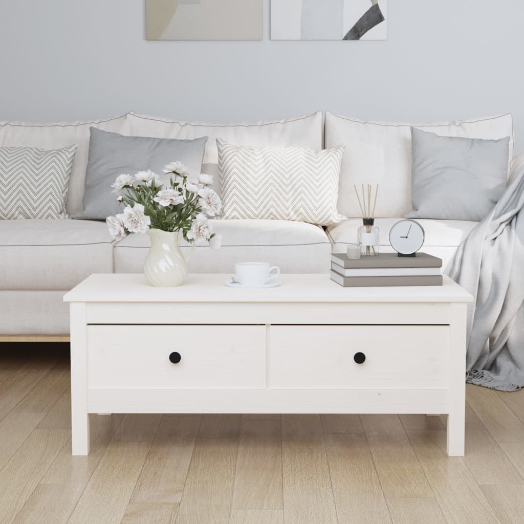 Coffee table white 100x50x40 cm solid pine