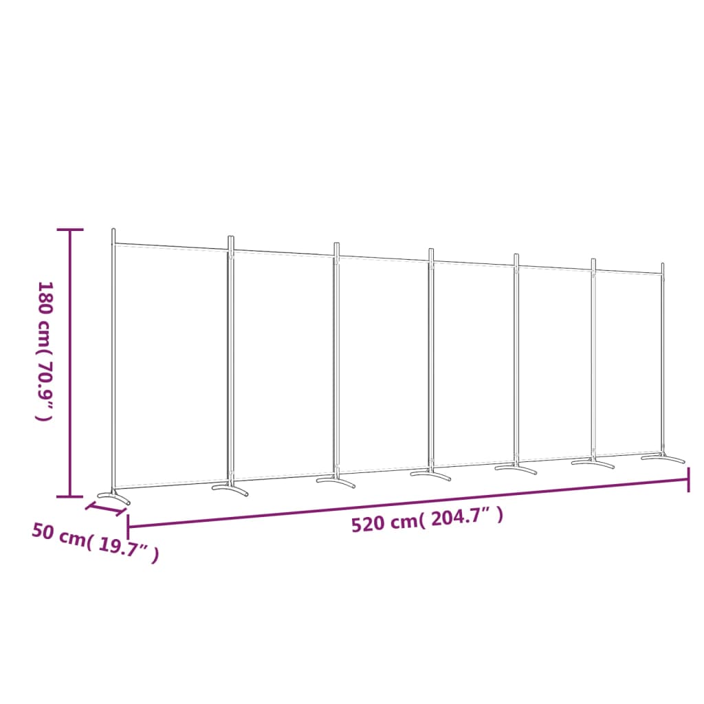 6-tlg. Paravent Schwarz 520x180 cm Stoff