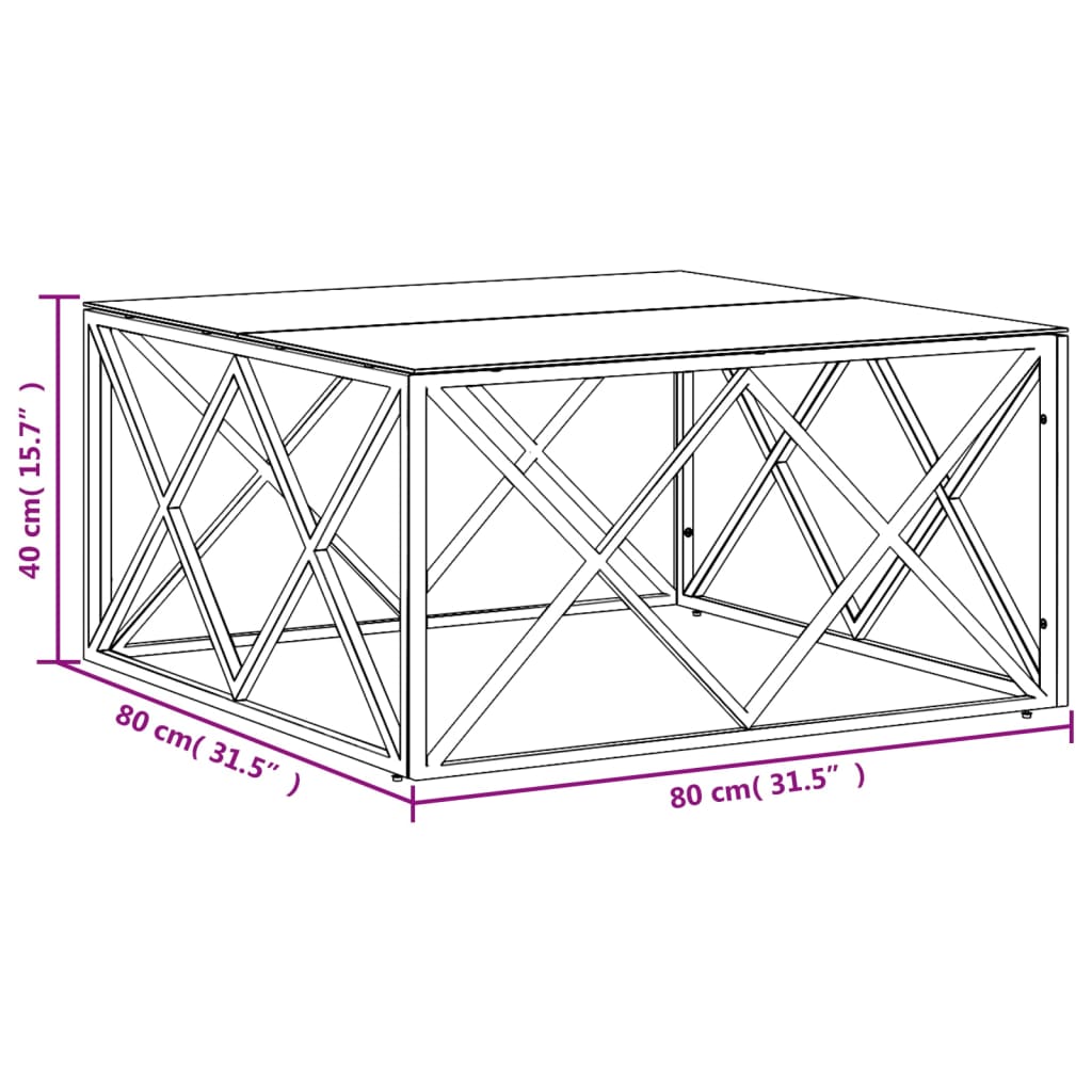 Couchtisch Golden 80x80x40 cm Edelstahl und Glas