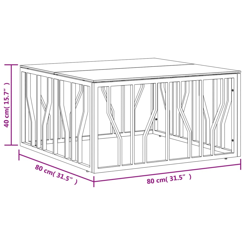 Couchtisch Silbern 80x80x40 cm Edelstahl und Glas