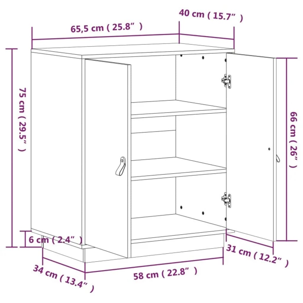 Sideboard Weiß 65,5x40x75 cm Massivholz Kiefer