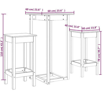 3-tlg. Bar-Set Massivholz Kiefer