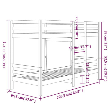 Etagenbett ohne Matratze 90x200 cm Massivholz Kiefer