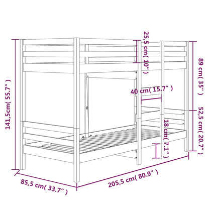 Krevet na kat bijeli 80x200 cm puno borovo drvo