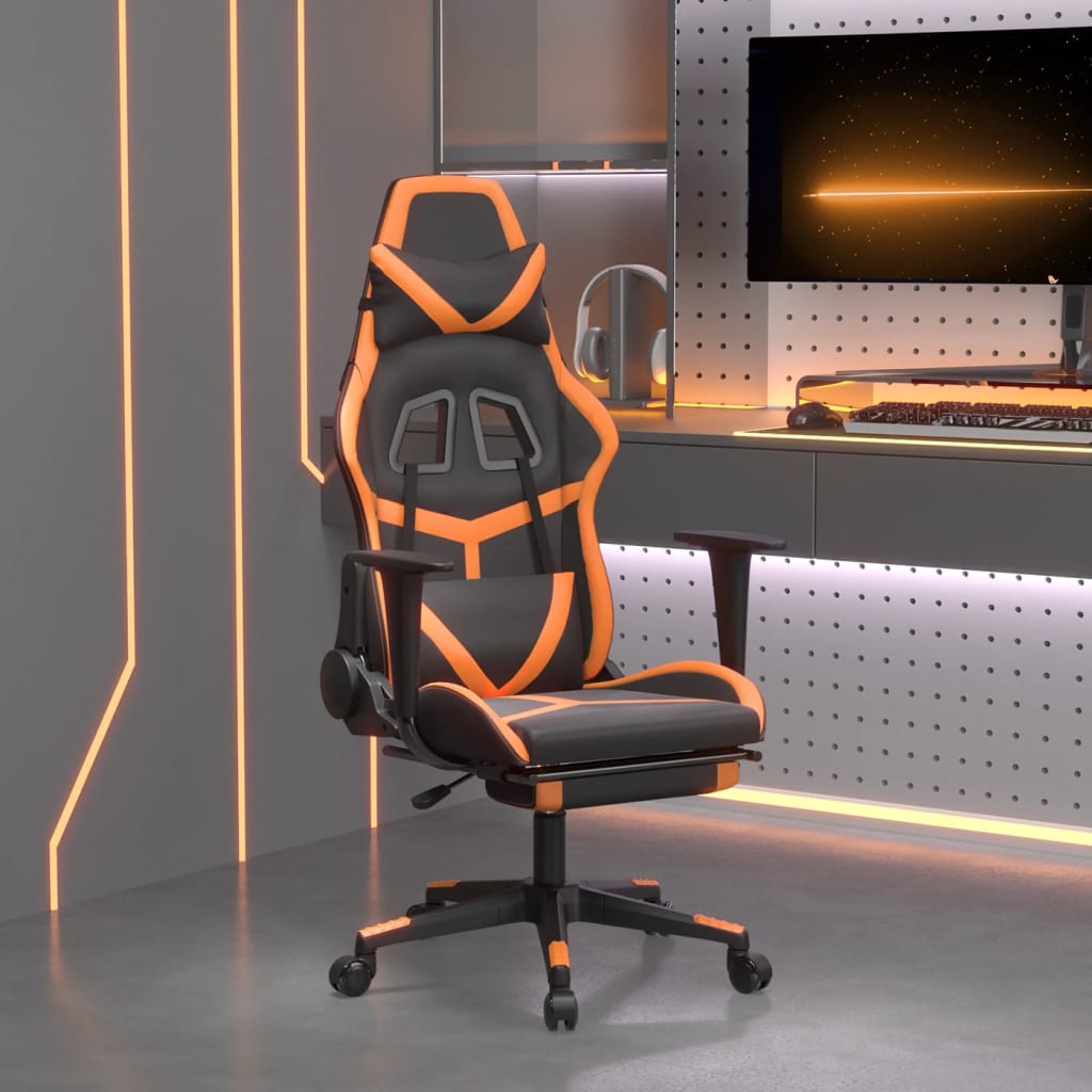 Gaming-Stuhl mit Fußstütze Schwarz und Orange Kunstleder