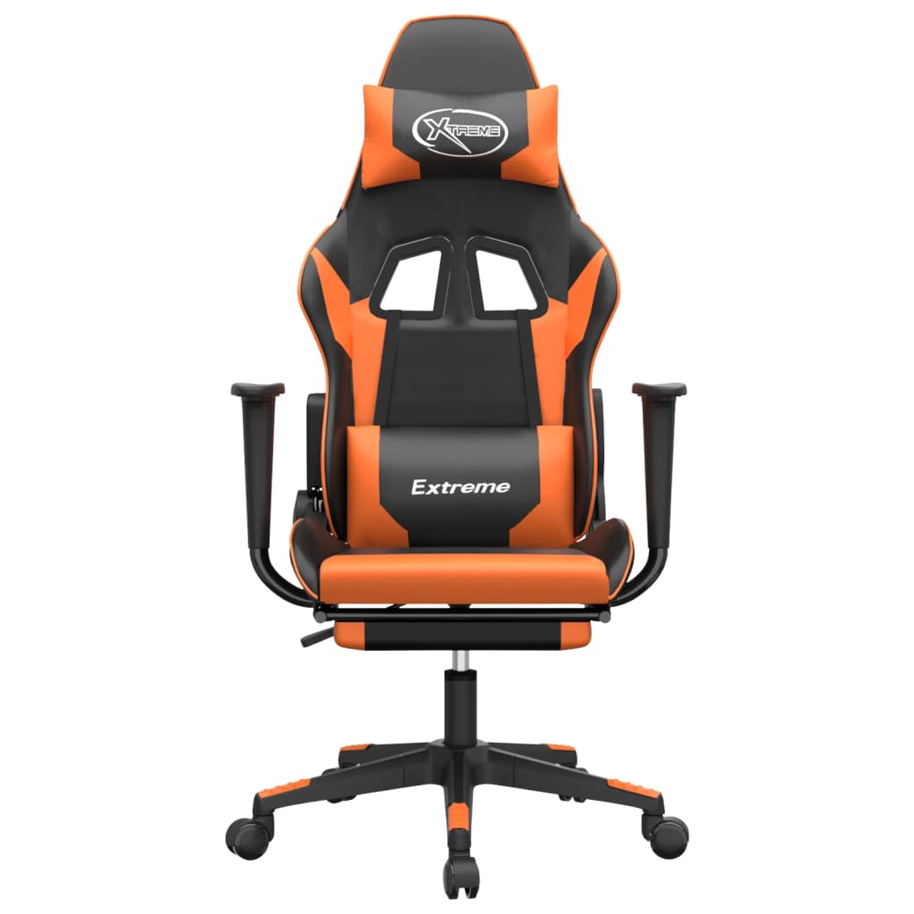 Gaming-Stuhl mit Fußstütze Schwarz und Orange Kunstleder