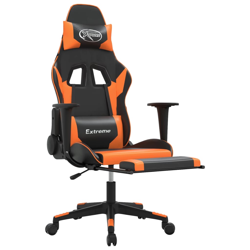 Gaming-Stuhl mit Fußstütze Schwarz und Orange Kunstleder