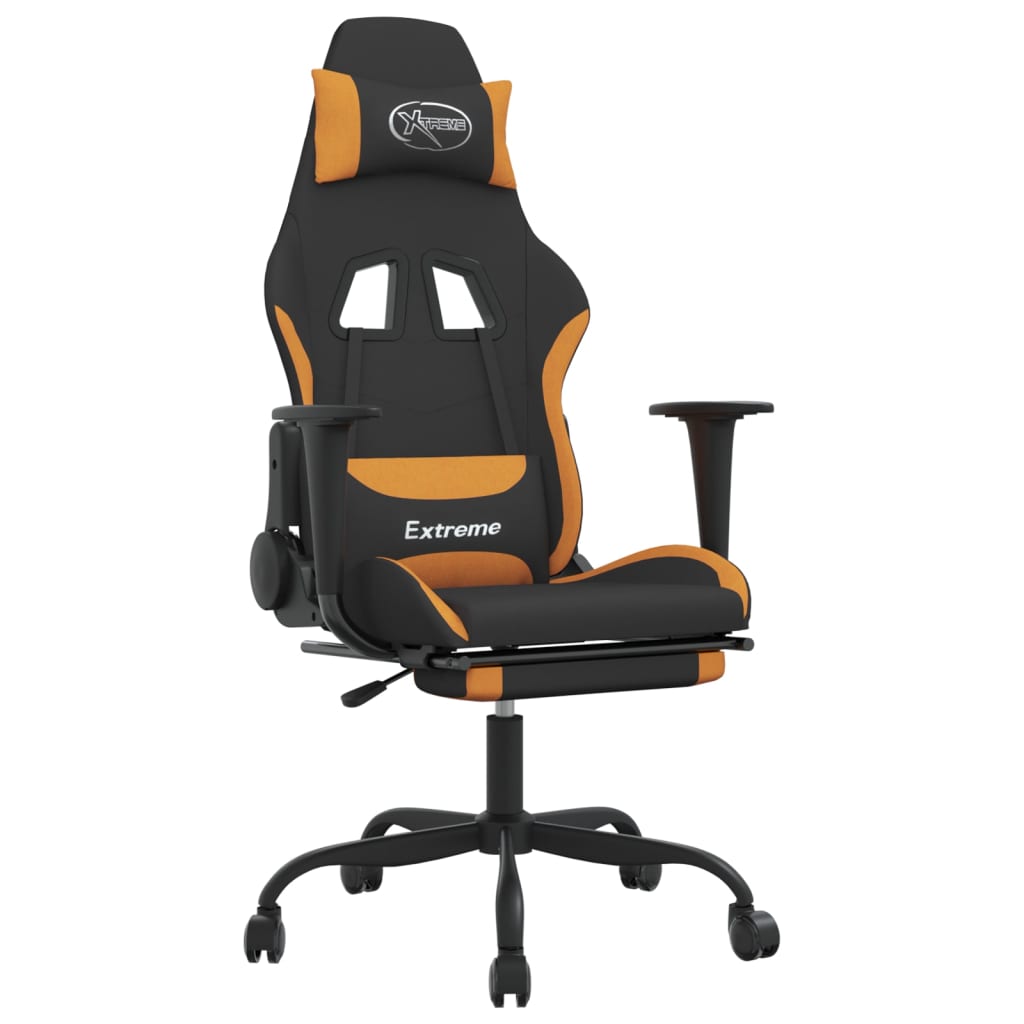 Gaming-Stuhl mit Fußstütze Schwarz und Orange Stoff