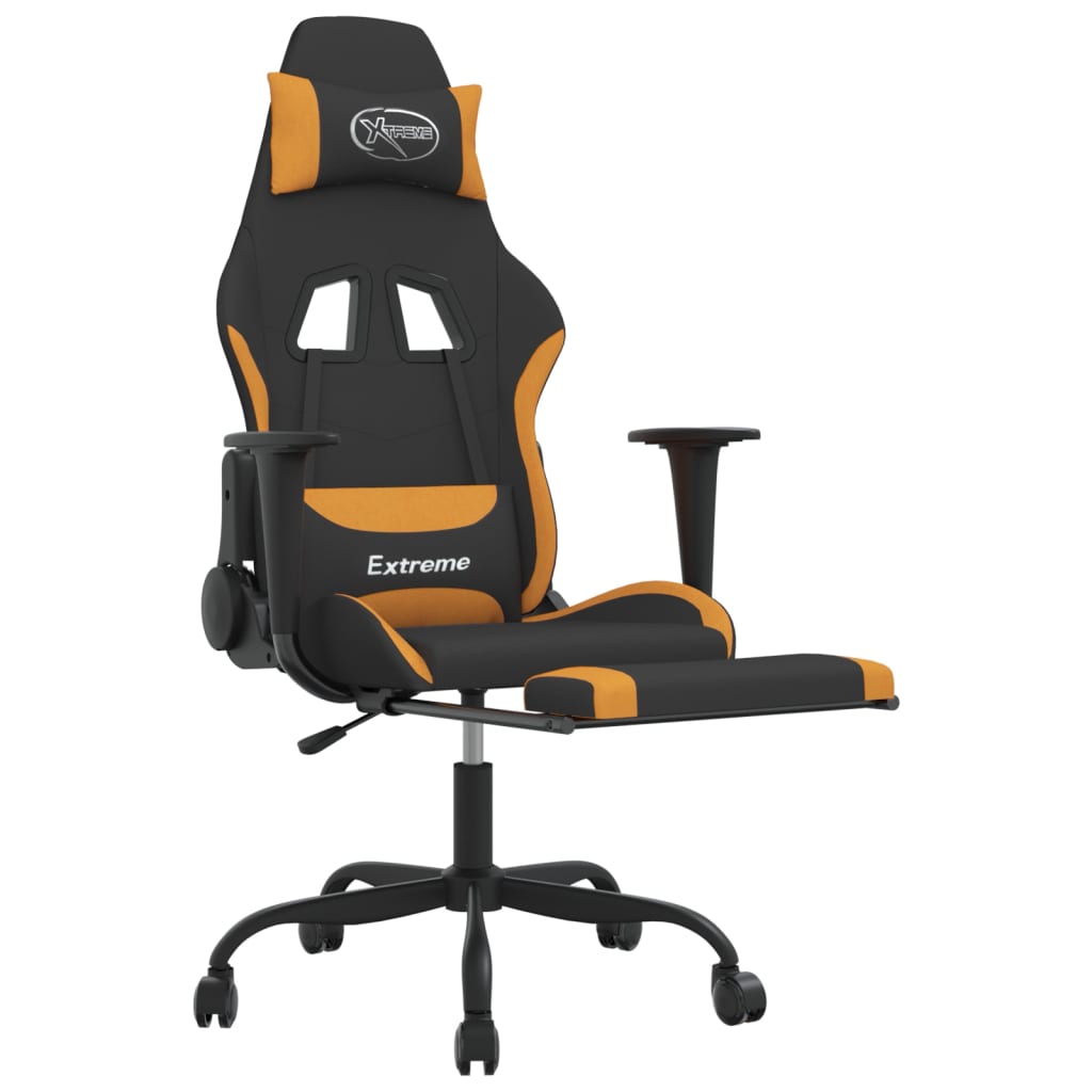 Gaming-Stuhl mit Fußstütze Schwarz und Orange Stoff