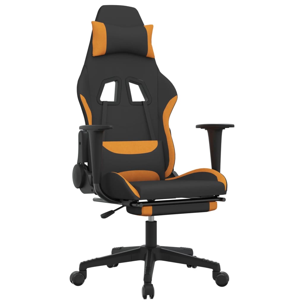 Gaming-Stuhl mit Fußstütze Schwarz und Orange Stoff