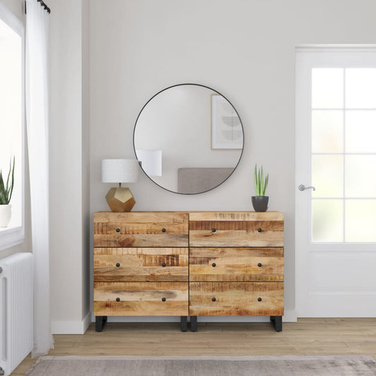 Sideboards 2 Stk. 60x33x75 cm Raues Mangoholz