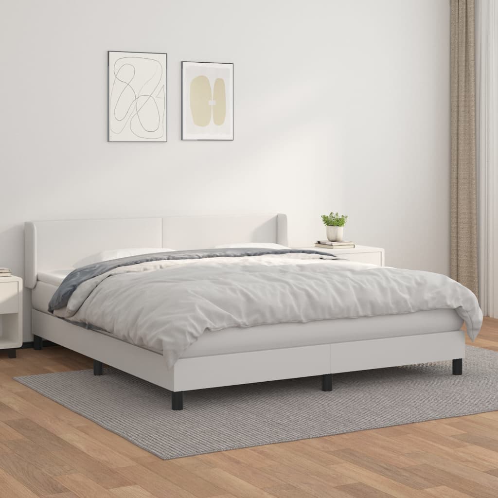 Box spring bed with mattress white 160x200 cm artificial leather