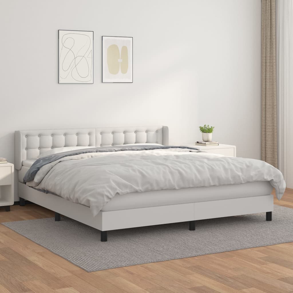 Boxspringbett mit Matratze Weiß 160x200 cm Kunstleder