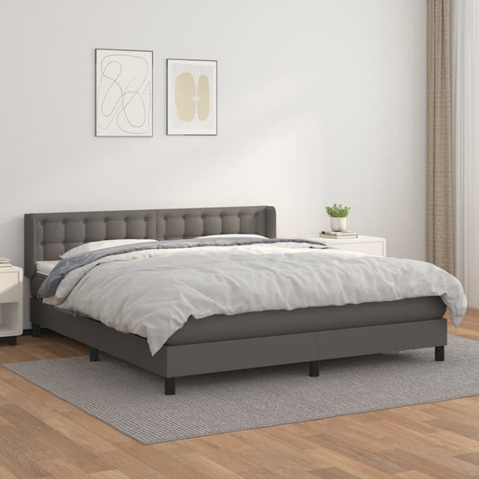 Boxspringbett mit Matratze Grau 180x200 cm Kunstleder