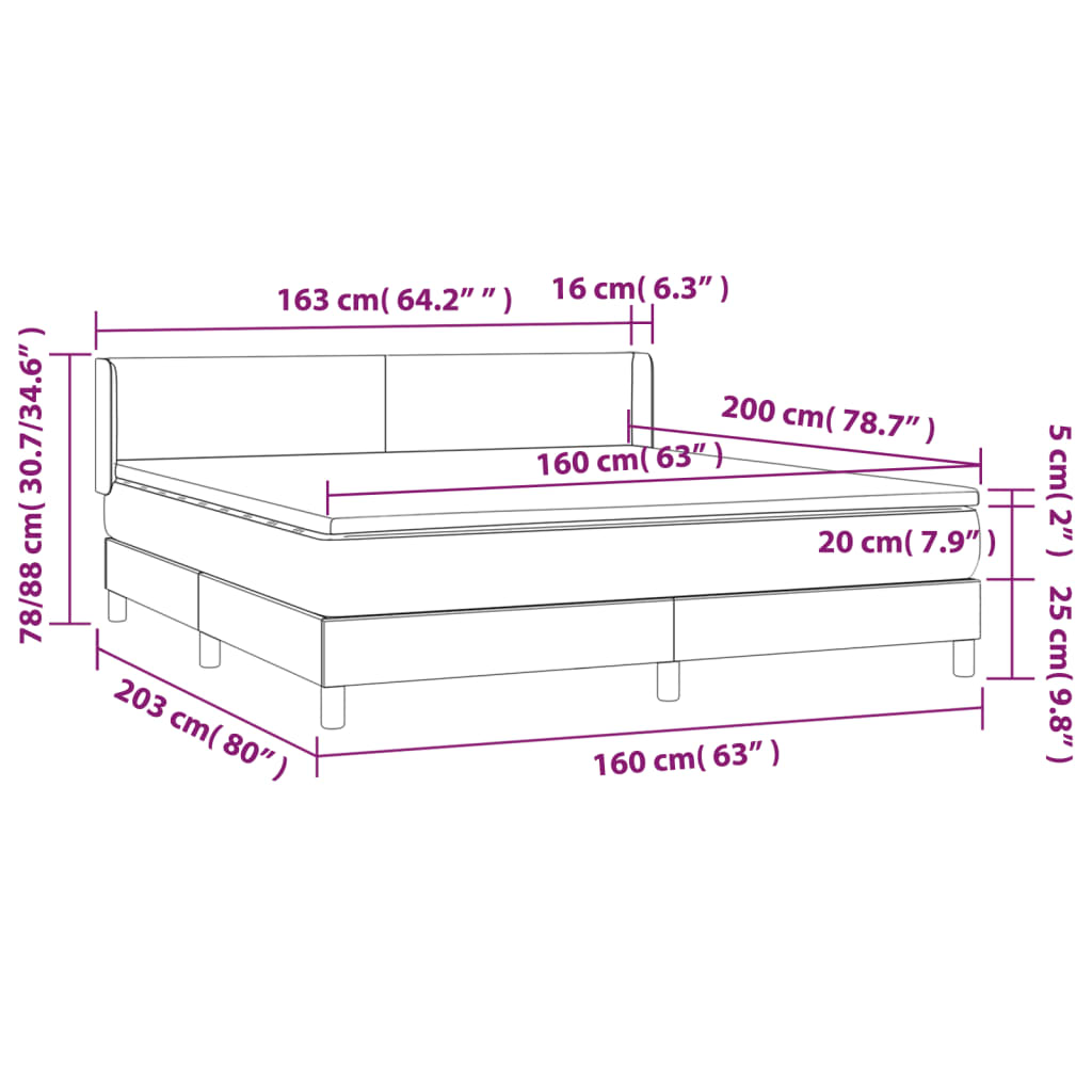 Boxspringbett mit Matratze Hellgrau 160x200 cm Samt