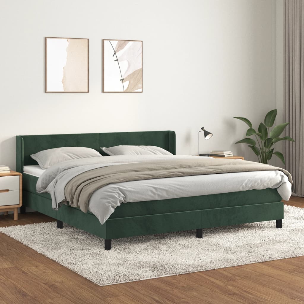 Boxspringbett mit Matratze Dunkelgrün 160x200 cm Samt