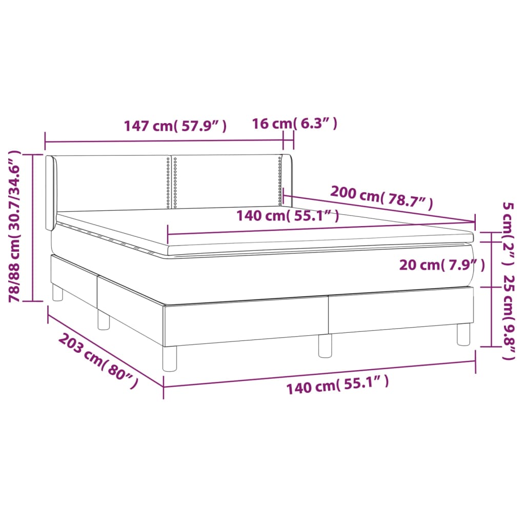 Box spring bed with mattress light grey 140x200 cm velvet