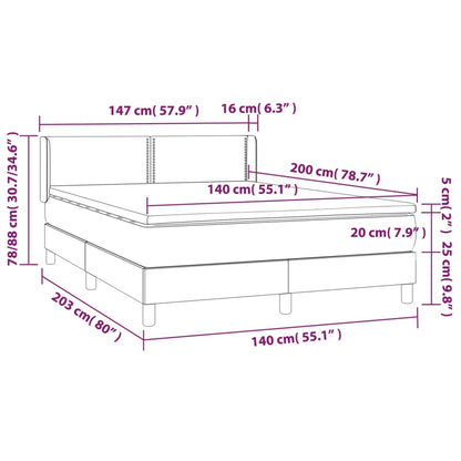 Box spring bed with mattress light grey 140x200 cm velvet