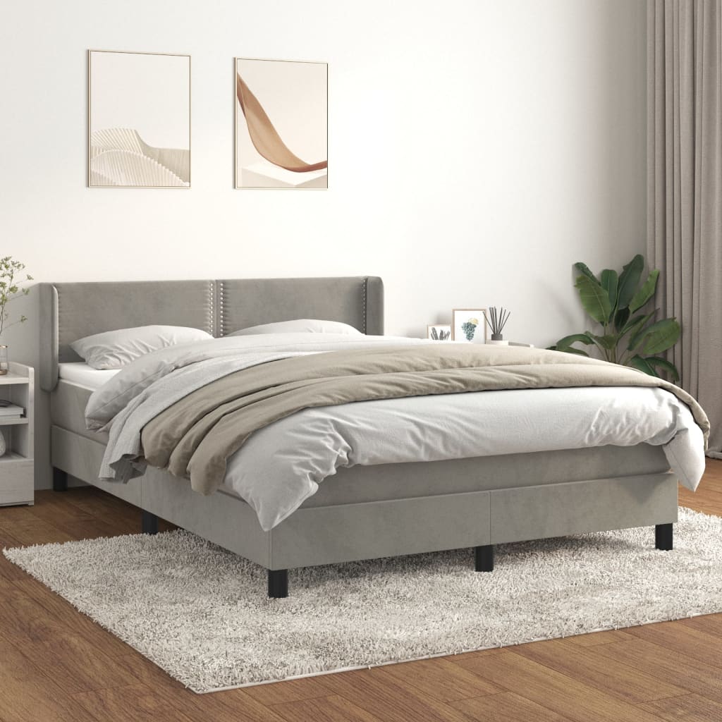 Box spring bed with mattress light grey 140x200 cm velvet