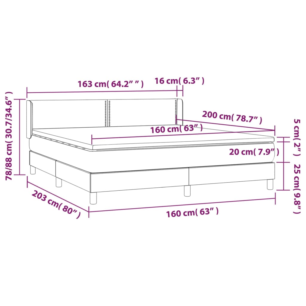 Boxspringbett mit Matratze Dunkelgrau 160x200 cm Samt