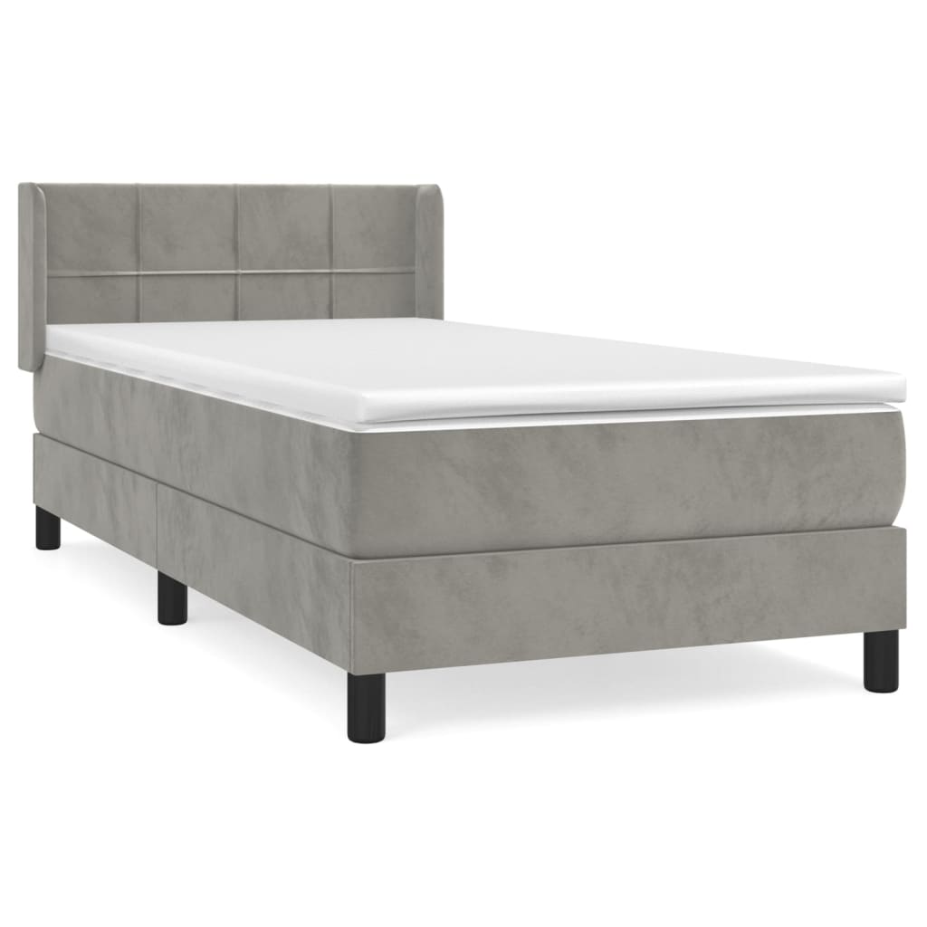 Box spring krevet s madracem svijetlo sivi 90x200 cm baršun