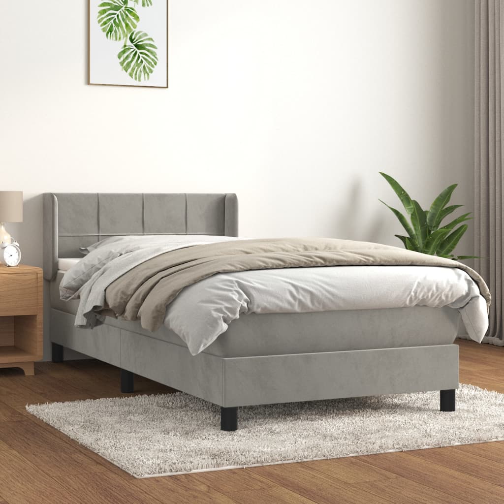 Box spring krevet s madracem svijetlo sivi 90x200 cm baršun