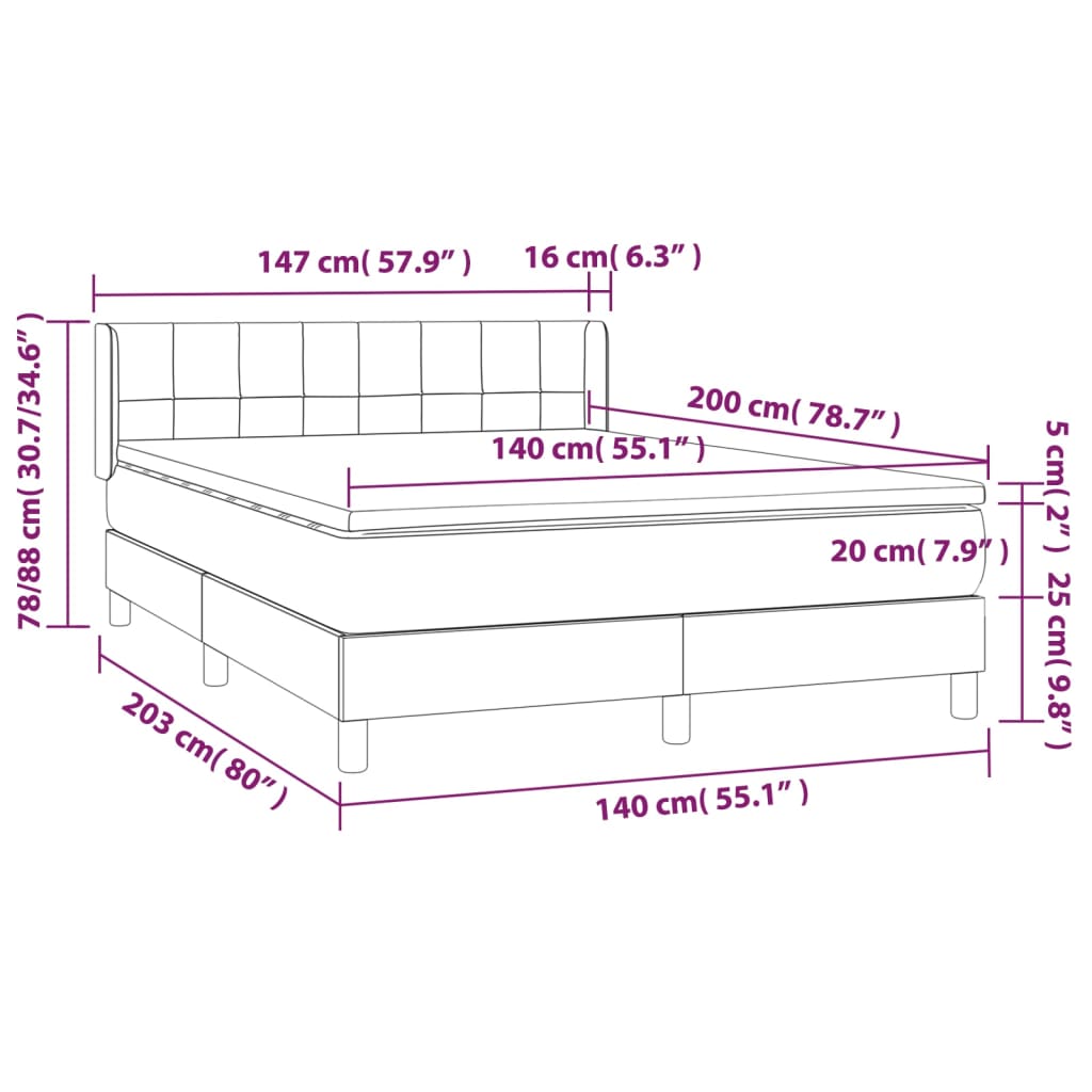 Boxspringbett mit Matratze Hellgrau 140x200 cm Samt