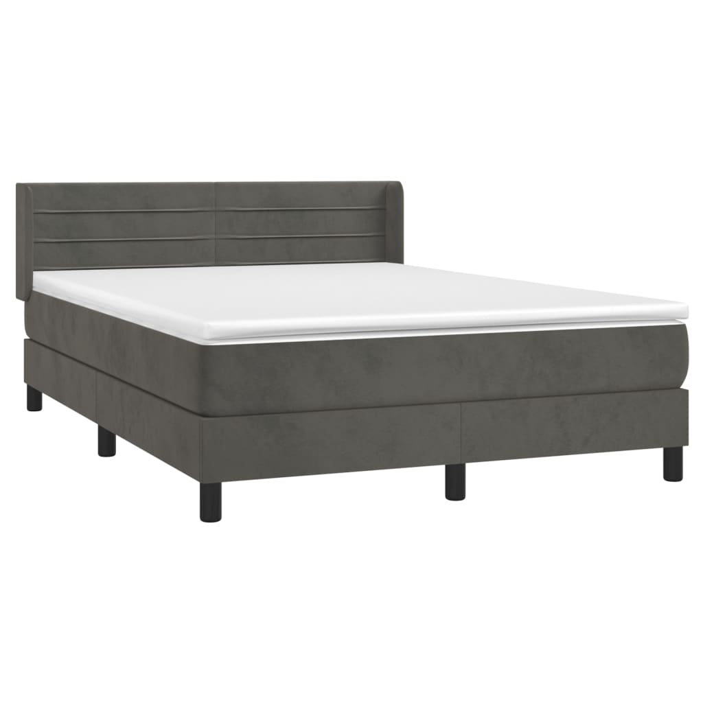 Box spring bed with mattress dark grey 140x200 cm velvet