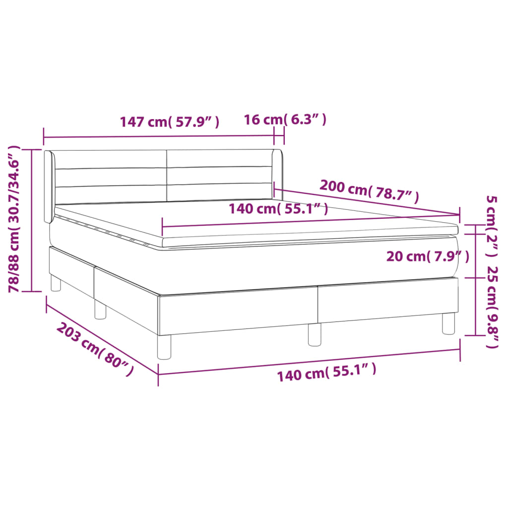 Box spring bed with mattress dark grey 140x200 cm velvet