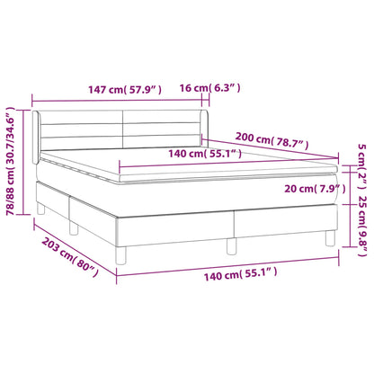 Box spring bed with mattress dark grey 140x200 cm velvet