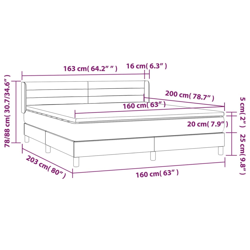 Boxspringbett mit Matratze Schwarz 160x200 cm Samt