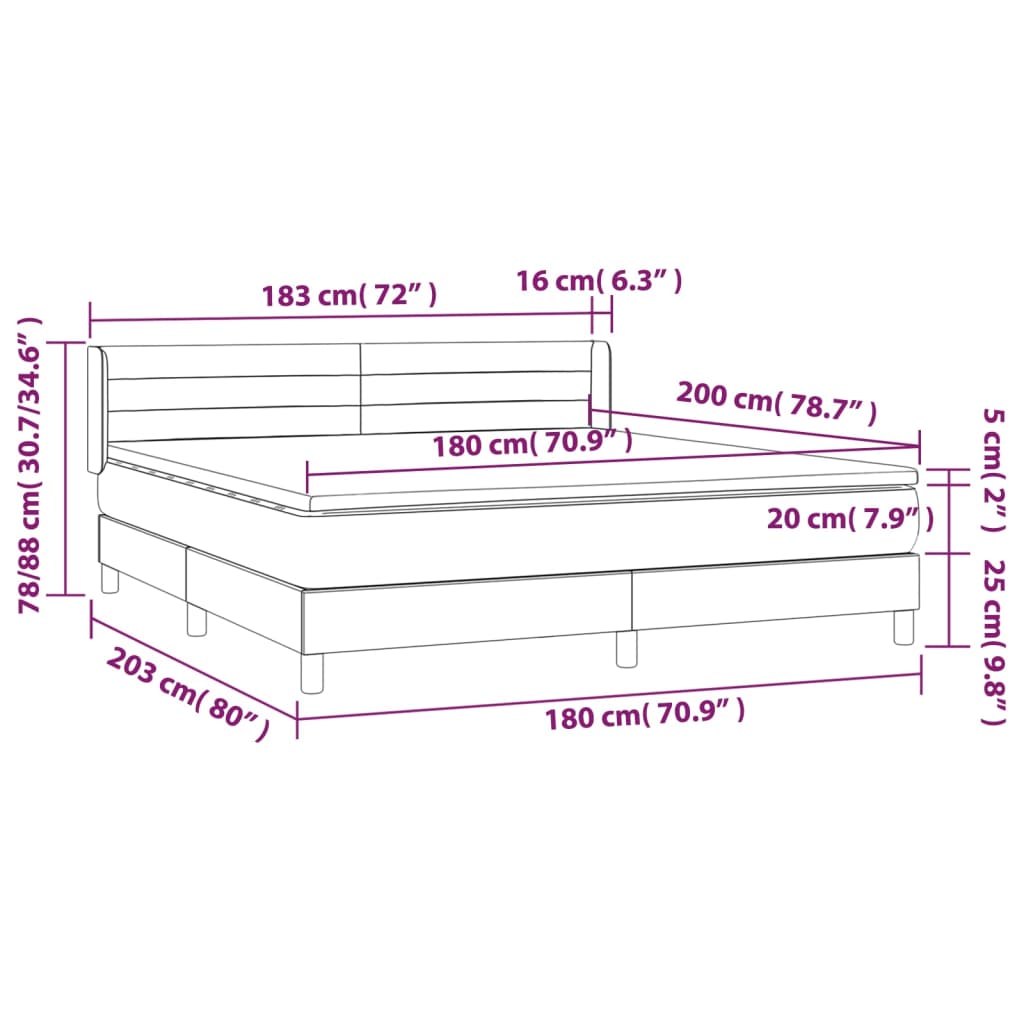 Boxspringbett mit Matratze Schwarz 180x200 cm Samt