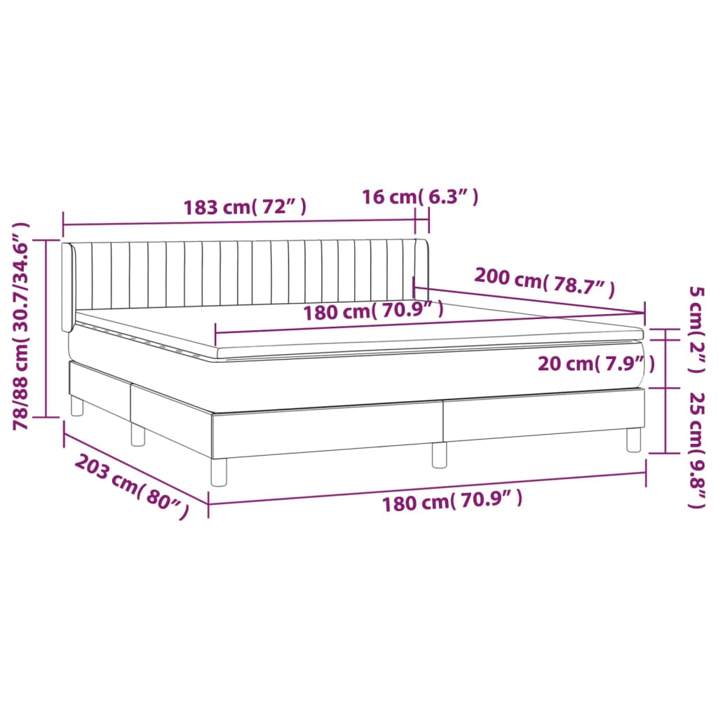 Boxspringbett mit Matratze Dunkelgrau 180x200 cm Samt