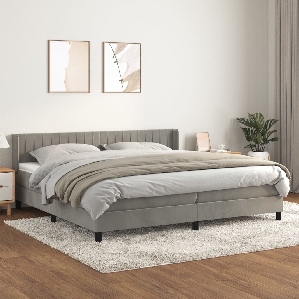 Box spring bed with mattress light grey 200x200 cm velvet