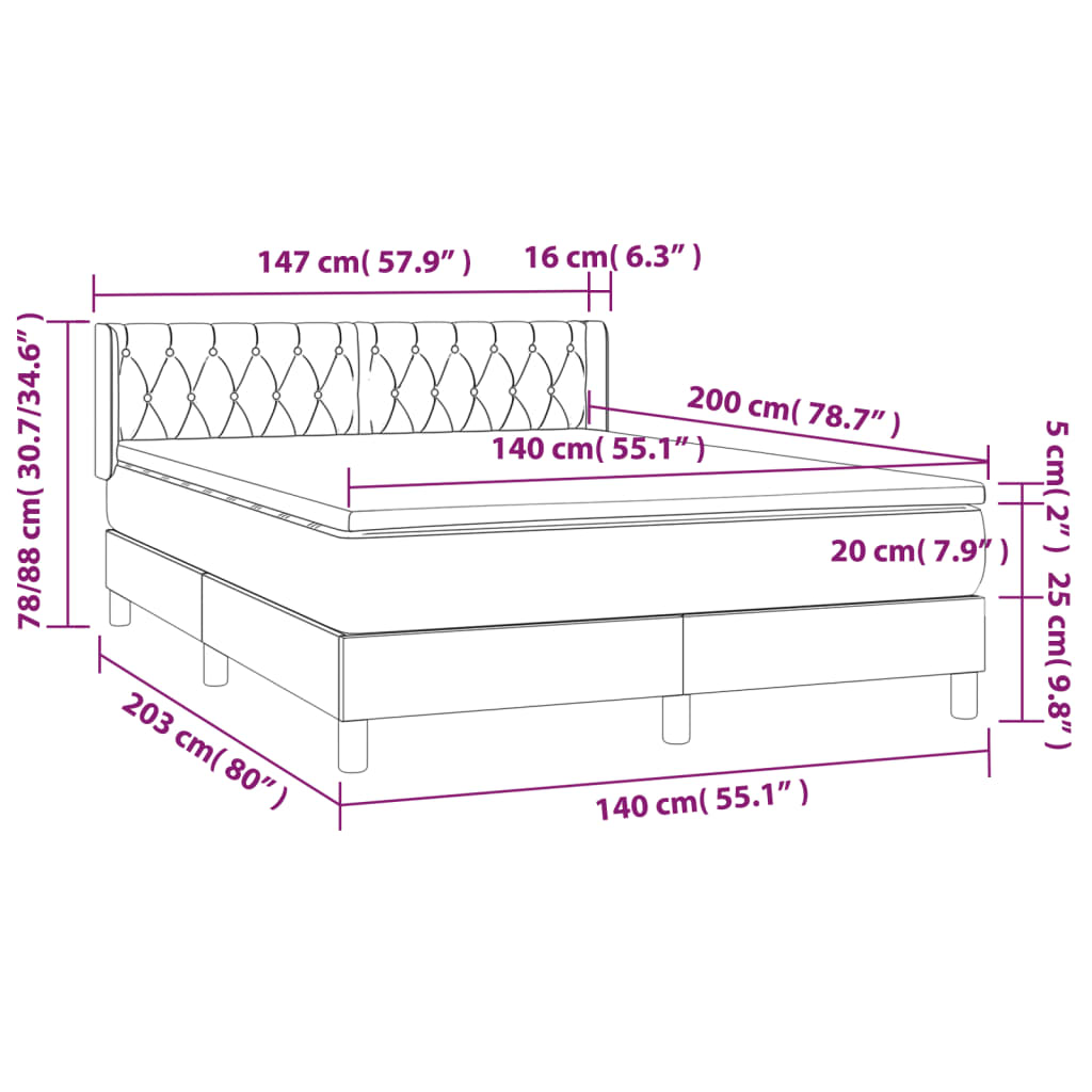 Boxspringbett mit Matratze Dunkelgrau 140x200 cm Samt